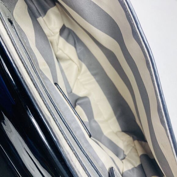 Kate Landry Black Patent Leather Handbag Purse Shoulder Bag Gold Chain Strap - Picture 4 of 7